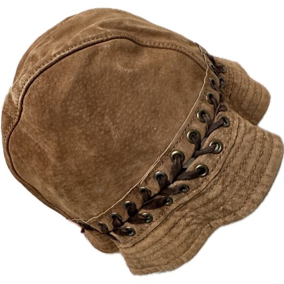 Wilsons Leather Brown Suede Lace-Up Bucket Hat Western Boho Grommet L - Picture 2 of 8
